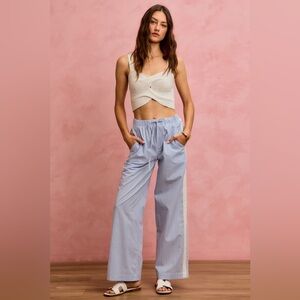 SO ME Wide Check  Pants With Side Lace Trim And Piping🆕